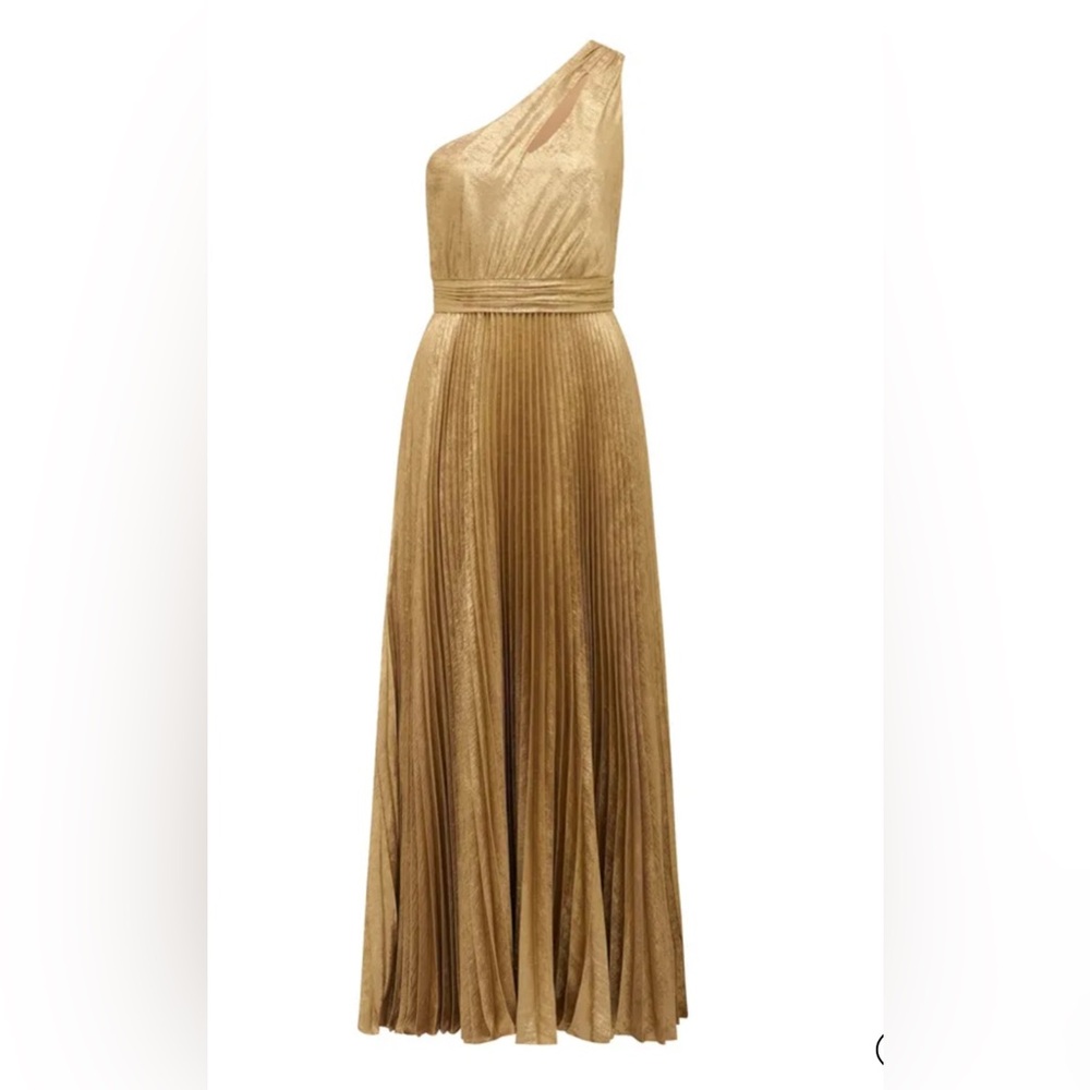 Elegant Gold One-Shoulder Cut Out Pleated Evening Dress/Gown (Size 4) - Picture 6 of 15